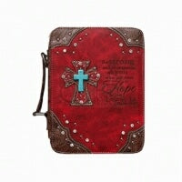 Bible Cover-Fashion/Cross-Large-Red (Psalm 31:24)
