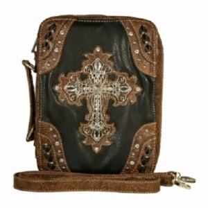 Bible Cover-Fashion/Cross-Large-Black/Brown (Jan 2