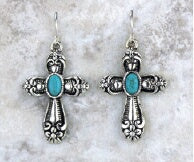 Earrings-Eden Merry-Turquoise Stone Cross/Silverto