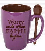 Mug-Spoon Mug-Worry Ends When Faith Begins (15 Oz)