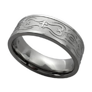THORNS & ICHTUHS ENGRAVED-STAINLESS STEEL SZ Ring