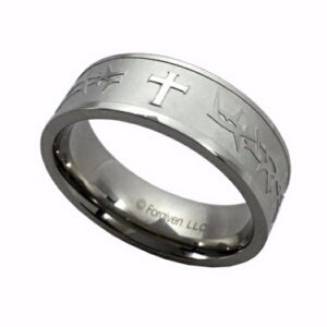 THORNS & CROSS ENGRAVED-STAINLESS STEEL SZ 10 Ring