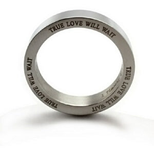TRUE LOVE WILL WAIT TEXT ON SIDE-STAINLESS ST Ring