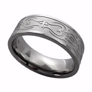 THORNS & CROSS ENGRAVED-STAINLESS STEEL SZ 15 Ring