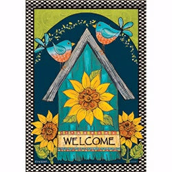 Flag-Garden-Blue Birds Welcome Birdhouse (12.5" x