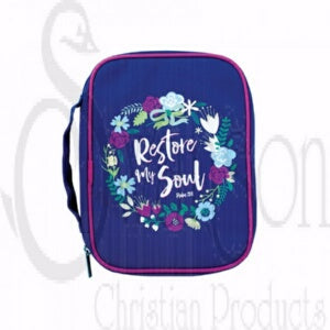 Bible Cover-Canvas-Restore My Soul-Large-Blueberry
