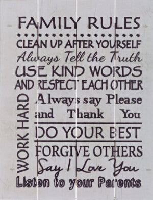 Rustic Pallet Art-Family Rules-White (9 x 12)