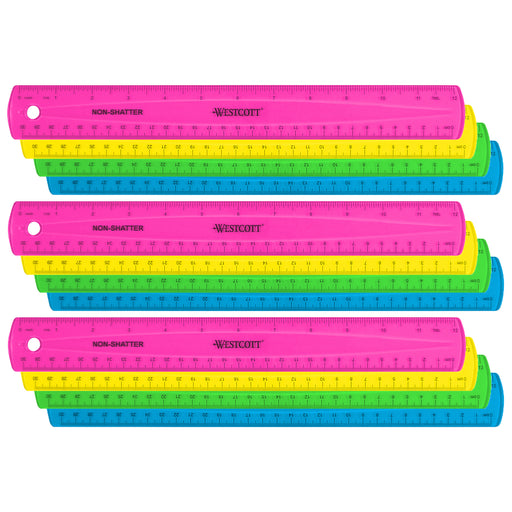 12" Shatterproof Ruler with Anti-Microbial, Assorted Translucent Colors, Pack of 12