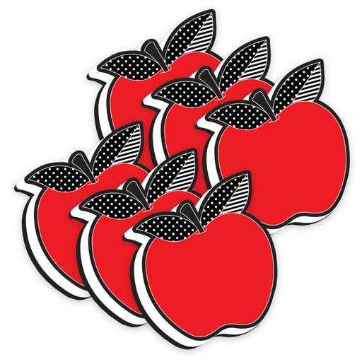 Magnetic Whiteboard Eraser, Red Apple with Black and White Leaves, Pack of 6