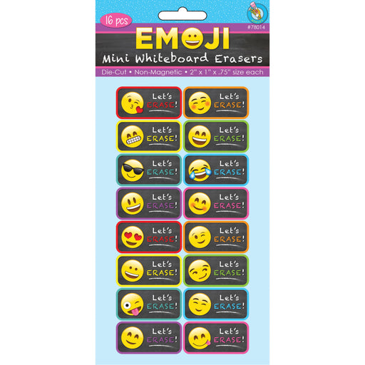Non-Magnetic Mini Whiteboard Erasers, Emojis, Pack of 16