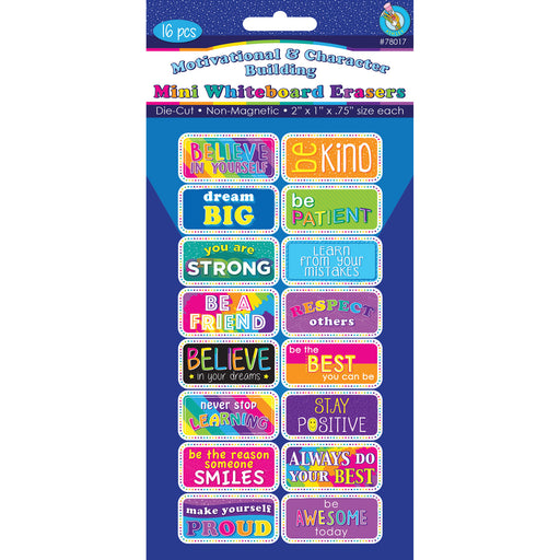 Non-Magnetic Mini Whiteboard Erasers, Motivational-Character Building, Pack of 16