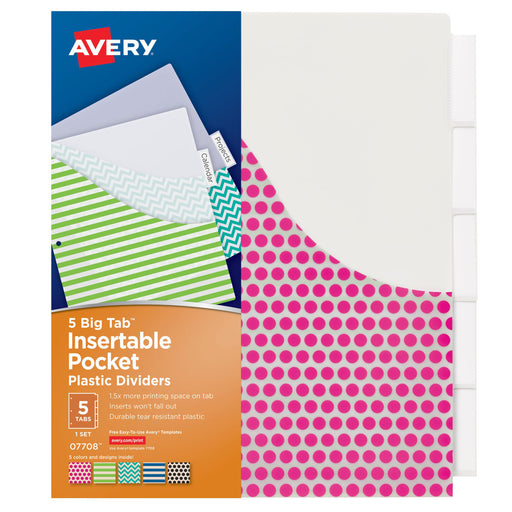 (6 Pk) Avery Big Tab 5 Tab Pocket Insertable Plastic Dividers Set