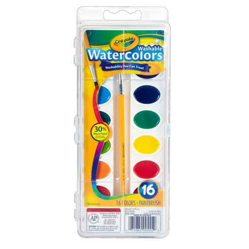 (6 Ea) Crayola Washable Watercolor 16 Semi Moist Ovl Pans 1 Brsh