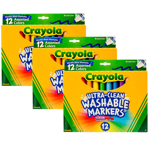 (3 Bx) Crayola Washable Markers 12ct Per Bx Asst Clrs Conical Tip