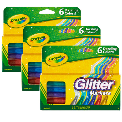 (3 Pk) Crayola Glitter Markers 6 Colors