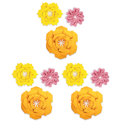 Creatively Inspired Orange, Yellow, Pink Flowers Dimensional Accent, 3 Per Set, 3 Sets