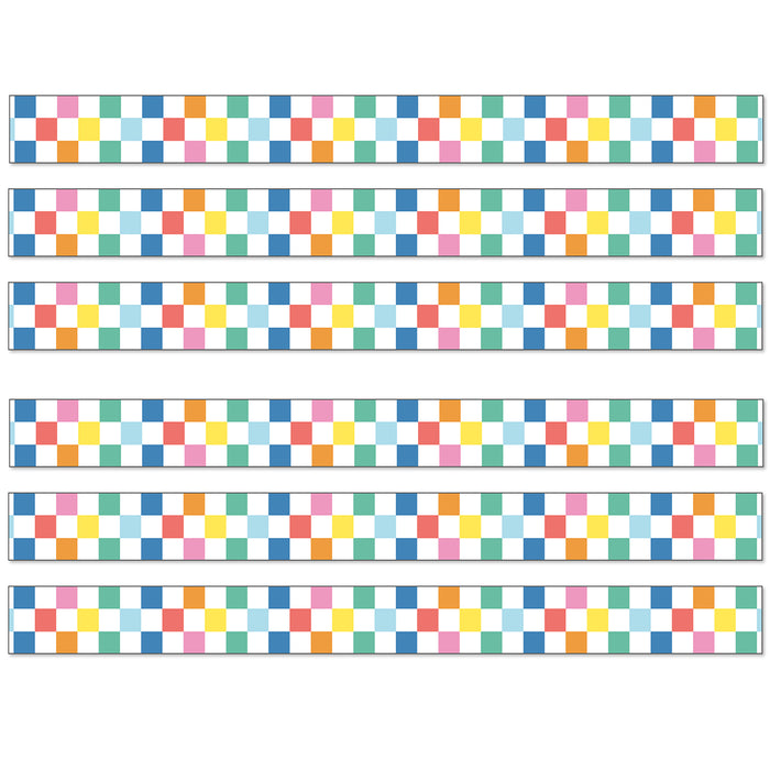 We Stick Together Checkered Rainbow Straight Bulletin Board Borders, 36 Feet Per Pack, 6 Packs