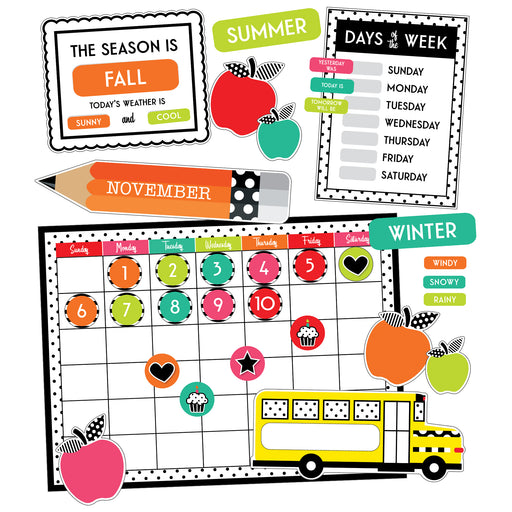 Brights Calendar Bulletin Board Set Black White & Stylish