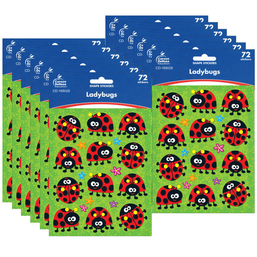 (12 Pk) Ladybugs Shape Stickers 72 Per Pk
