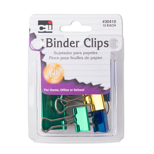 (12 Pk) Binder Clips Asst Size&clr 10pk