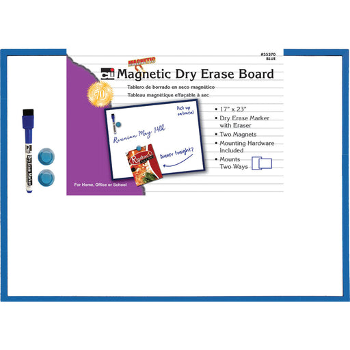 Magnetic Dry Erase Board Blue Frame 17x23 W- Eraser And Marker