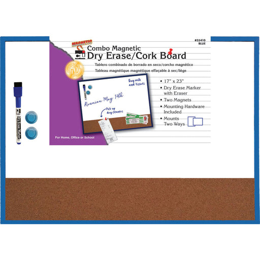 Magnetic Dry Erase W- Cork Board Blue Frame 17x23 W- Eraser & Marker