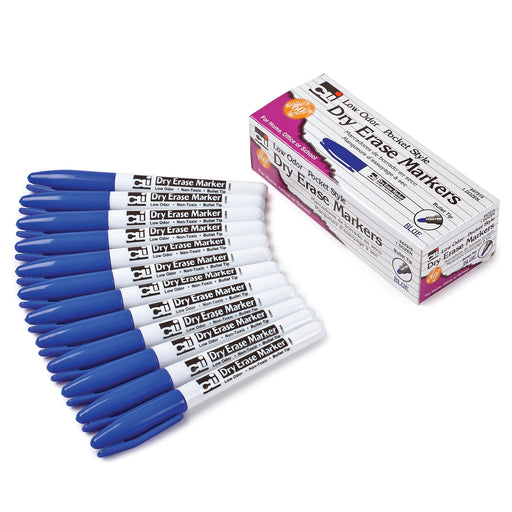 (3 Bx) 12ct Per Bx Blue Bullet Tip Dry Erase Markers Pocket Style