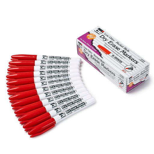 (3 Bx) 12ct Per Bx Red Bullet Tip Dry Erase Markers Pocket Style