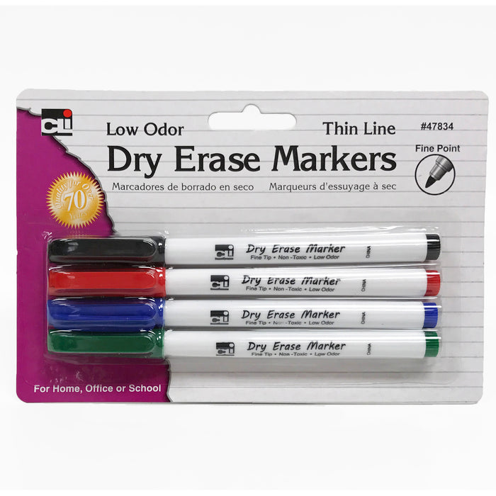 (12 Pk) Dry Erase Marker Thin Line 4 Per Pack Assorted Colors
