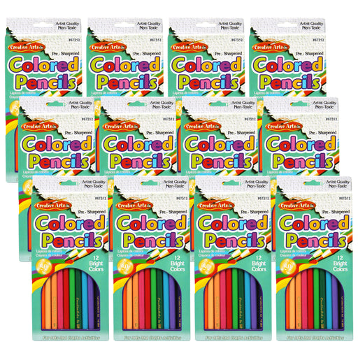 Pre-Sharpened Colored Pencils, Assorted Colors, 7 Inches, 12 Per Set, 12 Sets