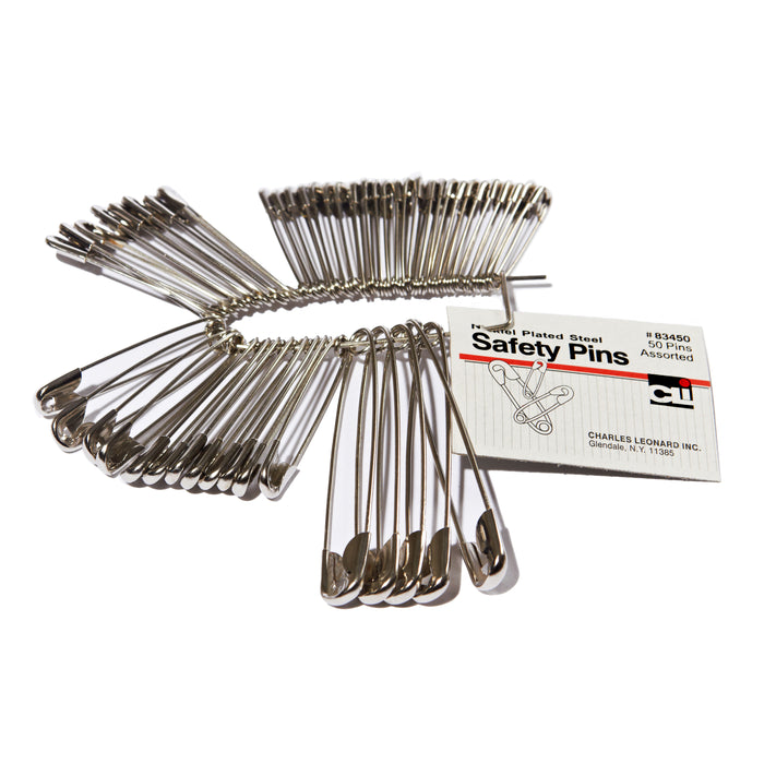 (12 Pk) Safety Pins Assorted Sizes 50 Per Pack