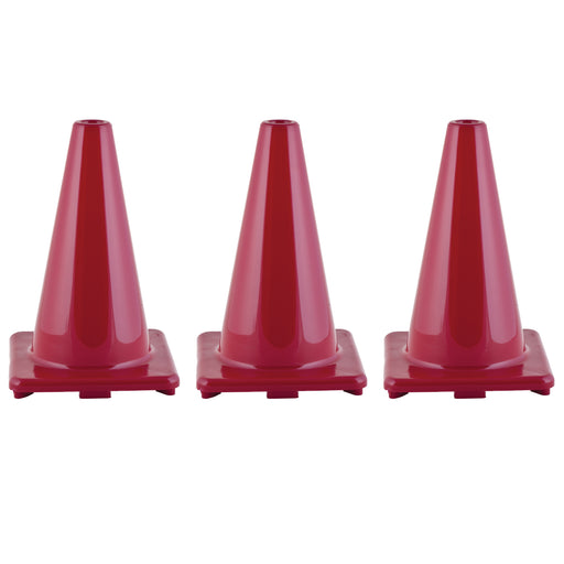 (3 Ea) Flexible Vinyl Cone 12in Red Weighted