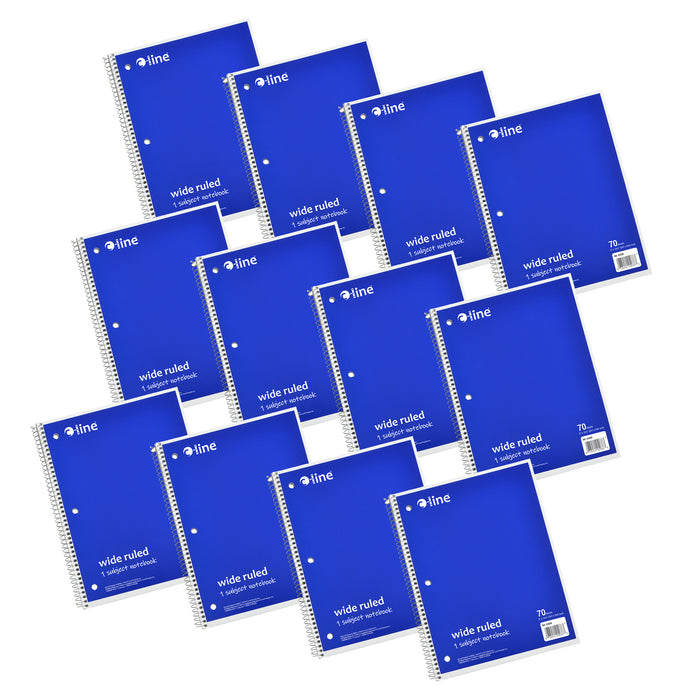 1-Subject Notebook, 70 Page, Wide Ruled, Blue, Pack of 12