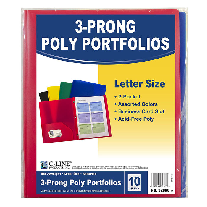 Assorted Two Pocket Poly Portfolios With Prongs Pack Of 10