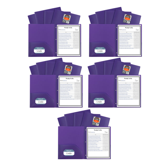 Two-Pocket Heavyweight Poly Portfolio Folder with Prongs, Purple, Pack of 25