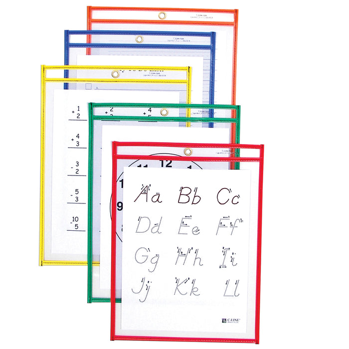 C Line Reusable 10pk 9x12 Dry Erase Pockets Assorted Primary