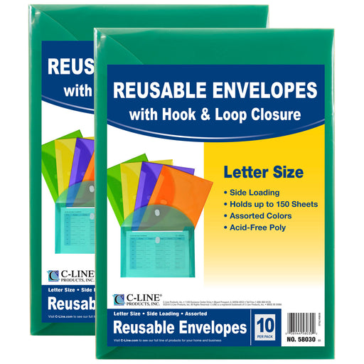 (2 Pk) Xl Reusable Envelopes 10 Pk With Hook & Loop Closure