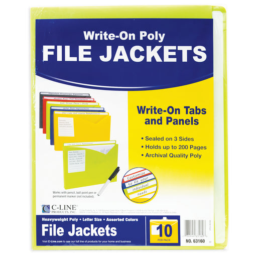 (2 Pk) C Line Asst Write On Poly File Jackets 10 Per Pk