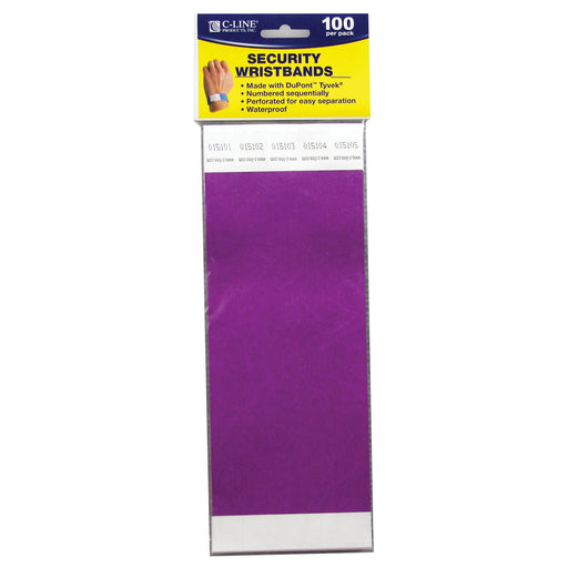 (2 Pk) C Line Dupont Tyvek Purple Security Wristbands 100 Per Pk