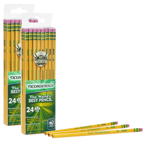 (2 Pk) Pencils No 2 Soft Yellow Pk Of 24 Ticonderoga Unsharpened
