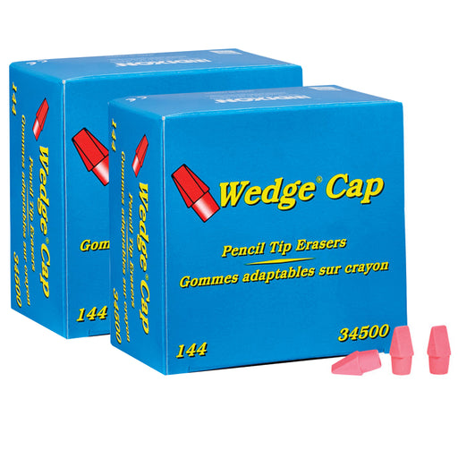 (2 Pk) Wedge Pencil Cap Erasers Pink 144pk
