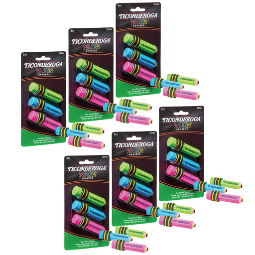 (6 Pk) Pencil Shaped Neon Erasers 3pk