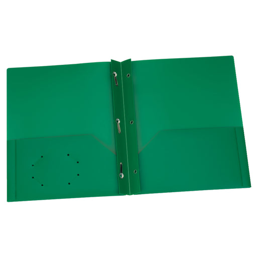 Green Poly Two Pocket Portfolio with Prongs, Pack of 25