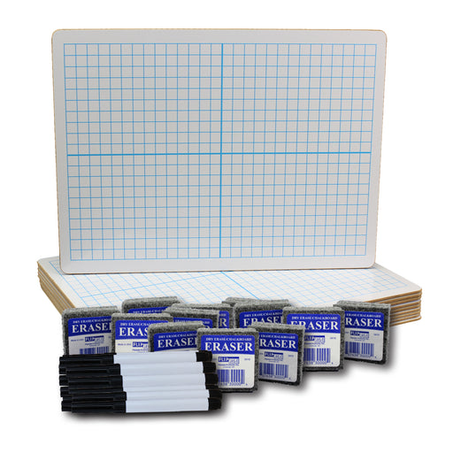 Dry Erase XY Axis/Dry Erase, Two-Sided, Pens & Erasers, 9" x 12", Class Pack of 12