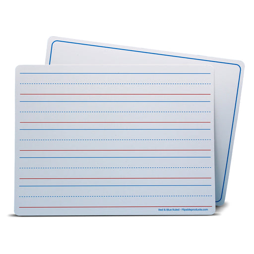 Dry Erase Learning Mat, Two-Sided Red & Blue Ruled-Plain, 9" x 12", Pack of 12