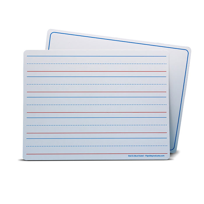 Dry Erase Learning Mat, Two-Sided Red & Blue Ruled-Plain, 9" x 12", Pack of 24