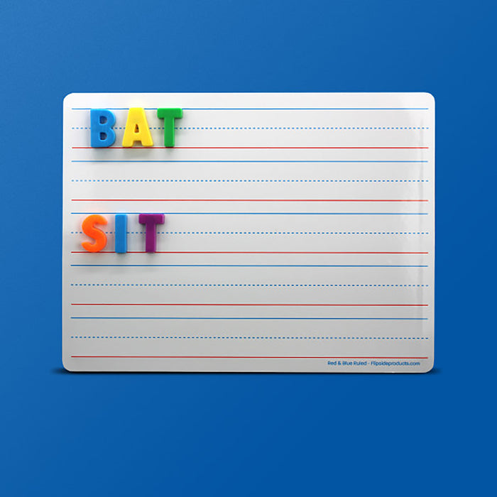 Magnetic Dry Erase Learning Mat, Two-Sided Red & Blue Ruled-Plain, 9" x 12", Pack of 48