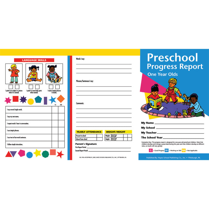 (6 Pk) Preschool Progress Reports 10 Per Pk For 1 Year Olds
