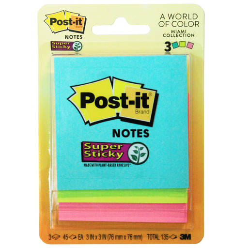 (6 Pk) Post-it 3x3 Notes 3 Pads-pk 45 Shts-pad Miami Collection