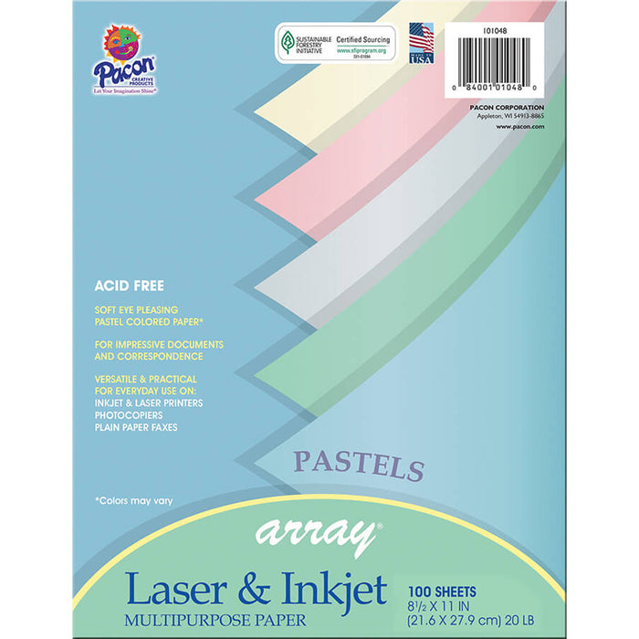 (3 Pk) Array Pastel Color Paper 20 Lb 100 Sht Per Pk